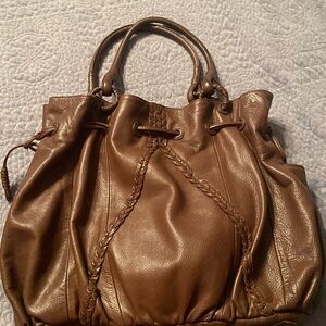 Isabella Fiore shoulder bag slouchy cinch style chocolate brown, hot pink lining
